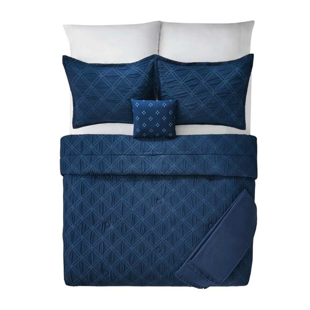 NEW Mainstays Full/Queen Navy Blue & Light Blue 5-Piece Comforter Set